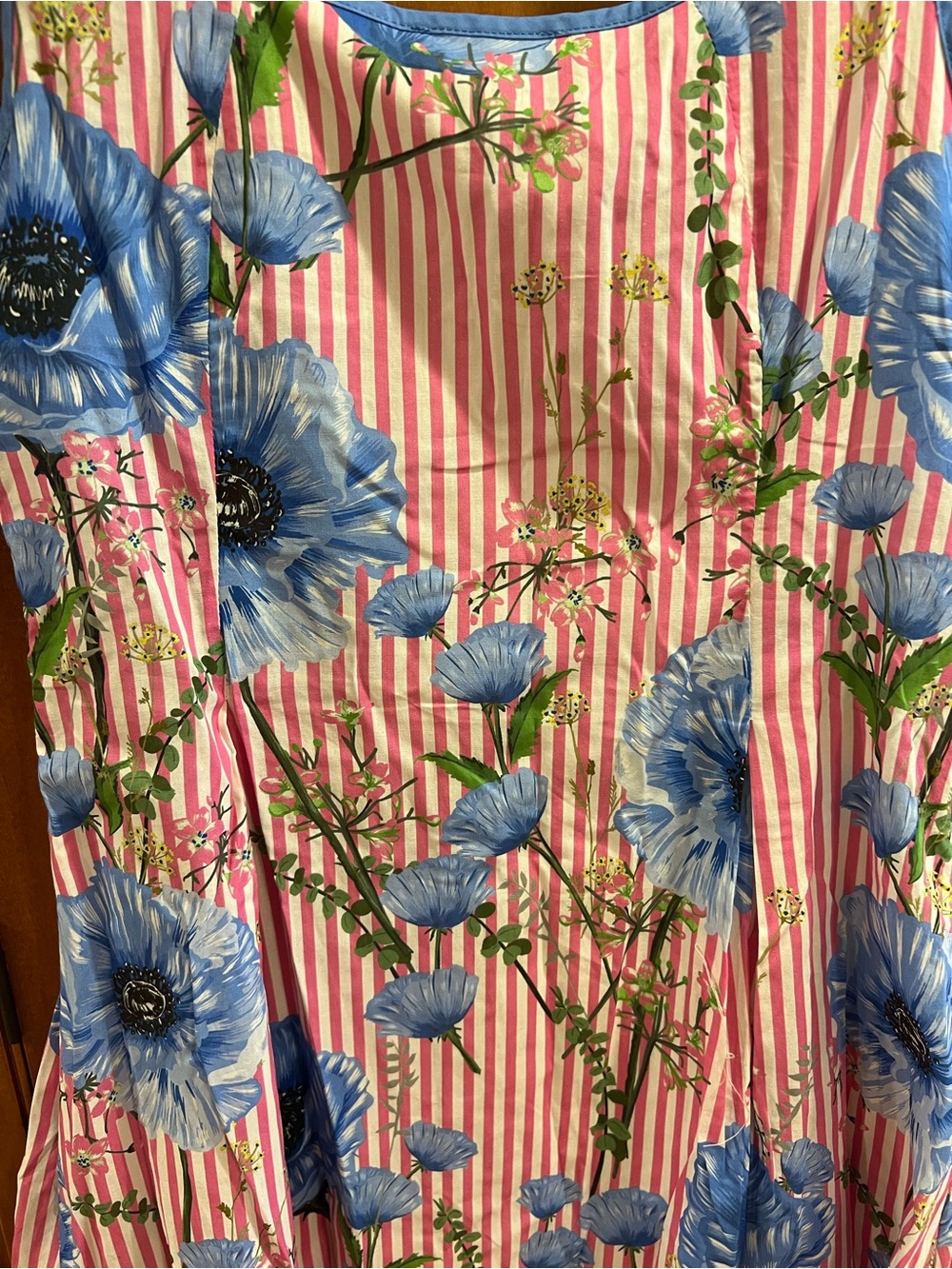 entro Pink-White Striped Midi Dress with Blue Floral Print - Picture 10 of 10